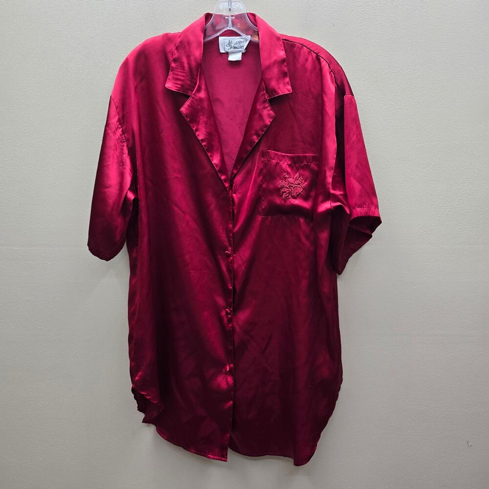 VTG J.O. Intimates Silk Button-Front Night Sleep Shirt Elegant Red Size Medium